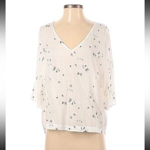 GF Collection Womens Ivory 3/4 Sleeve V Neck Blouse Boho Small
